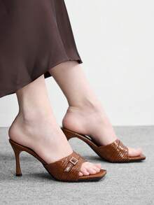 CUCCOO BIZCHIC Women's Simple Fashion Square Toe Stiletto Sandals Spring Shoes Summer - Brown - View 3