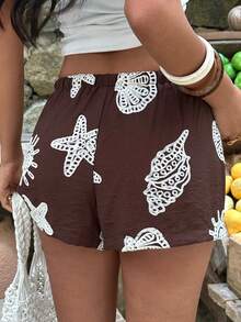 Aloruh Women's Casual Beach Vacation Embroidered Brown Wide Leg Shorts - Brown - View 7