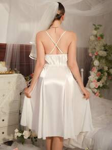 DelicateAllure Women's Elegant Solid Color 3D Floral Decor Camisole Nightgown - White - View 2