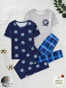 Bộ 4 món/Bộ đồ thể thao thoải mái in họa tiết bóng đá tay ngắn cho bé trai - Nhiều màu - Xem 8