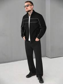 SLATEMANN 男士休闲时尚百搭长袖短款夹克，Techwear Y2k 短款拉链跑道风衣夹克，秋季，垃圾摇滚 - 黑色 - 查看 3