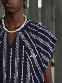 NEON BLANC 男士夏季休闲刺绣细节宽松V领背心 - 藏蓝色 - 查看 7