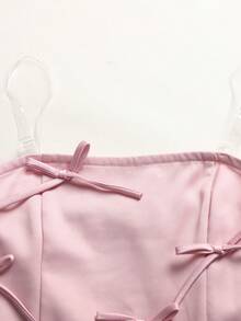 SHEIN 女孩夏季粉色优雅生日派对纯色蝴蝶结装饰腰部抹胸连衣裙 - 粉色 - 查看 4