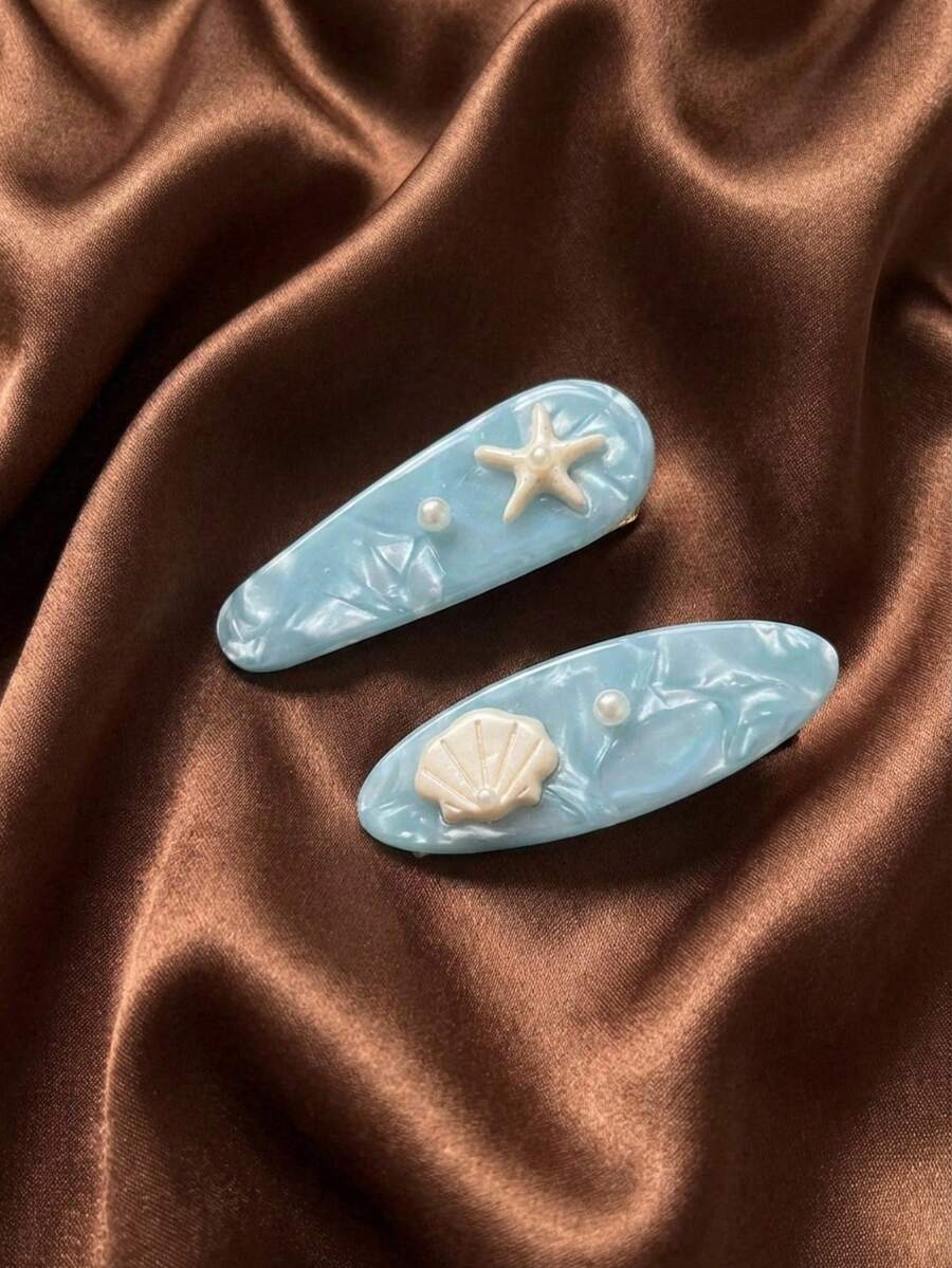 Joivida 1个可爱波浪海星贝壳发夹刘海夹海蓝色贝壳海星醋酸纤维高端边缘发饰 - 彩色 - 查看 1