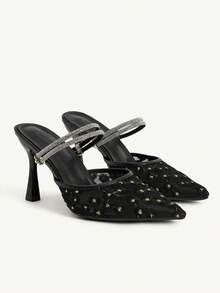CUCCOO CHICEST Thin Heel Mesh High Heels Closed Toe Sexy One-Strap Sandals - Black - View 1