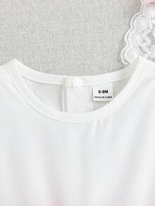 SHEIN 1 pieza Nuevo vestido mini de línea A sin mangas con cintura recogida, estampado floral acuarela, elegante y lindo, para niñas bebé, apropiado para salidas diarias, picnics, tardes de té, fiestas, cumpleaños, vacaciones, reuniones, viajes, sesiones de fotos, etc. - Blanco - Ver 6