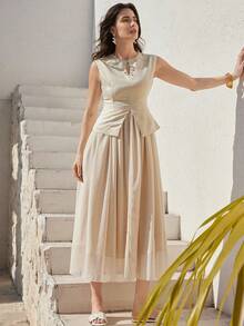 Dazy-Less Women's Summer Elegant Sleeveless Dress - Apricot - View 2