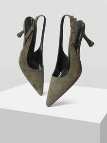 Mnmlis 女士后系带气质优雅简约高跟鞋 - 軍綠色 - 查看 2