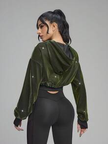 Innovista Women's Drop Shoulder Long Sleeve Zip Front Hooded Sports Jacket - Green - View 2