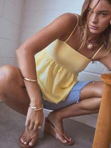 SHEIN Aralina-E Plaid Tie Back Flowy Vacation Summer Babydoll Peplum Cami Top - Yellow - View 7