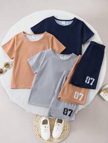 SHEIN Conjunto de 3 piezas de ropa informal para niño joven con estampado numérico, adecuado para uso diario, ocio, escuela y deportes - Multicolor - Ver 2