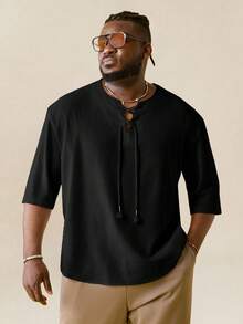 EASEVO Áo sơ mi nam cỡ lớn, dáng rộng, chất liệu vải dệt, tay ngắn, cài khuy nửa thân, thích hợp cho mùa hè. - màu đen - Xem 2