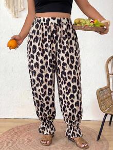 SHEIN Frenchy Plus Size Women's Fashionable Leopard Print Lantern Pants, Versatile For Commuting And Daily Wear Leopard Print Pants - Multicolor - View 3
