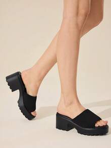 CUCCOO BASICS 女士时尚黑色布面休闲凉鞋，厚底粗跟，适合春季、春假、复活节和圣诞节穿着。 - 黑色1 - 查看 2