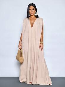 SOLERSUN 女士波西米亚风时尚深V领橘色纹理露背长裙，是热带度假、度假村派对和夏季户外拍照的理想之选。柔软透气的面料，适合度假旅行和夏季晚间活动。 - 卡其色 - 查看 8