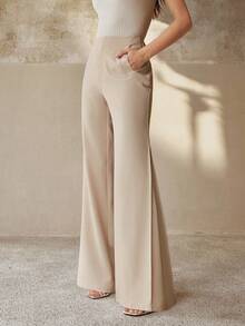 Anewsta Quần nữ mùa xuân/hè màu mơ mới, đa năng, ôm dáng, kiểu dáng retro, ống loe nhỏ, có túi, thích hợp đi làm. - Màu Khaki - Xem 1