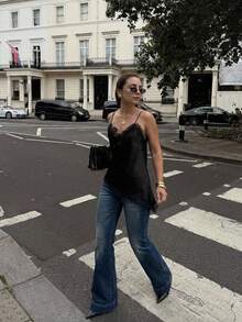 Aloruh Jeans de tiro bajo y campana casual lavados para mujer - Azul - Ver 3