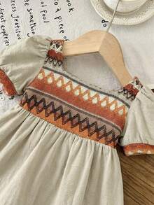 LMoss Kids Bộ váy và túi xách tay ngắn cổ Peter Pan màu mơ phối họa tiết cổ điển dễ thương cho bé gái. - Nhiều màu - Xem 5