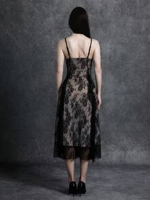 Glisette Vestido de encaje negro para mujer estilo gótico, vestidos góticos de verano en beige, vestido de corsé de moda para fiesta nocturna, ropa femenina elegante y oscura para vacaciones, para mujeres de talla pequeña - Negro - Ver 2