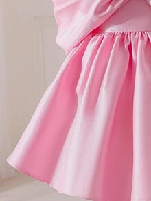 女宝宝优雅可爱粉色蝴蝶结吊带连衣裙，派对礼服 - 粉色 - 查看 7