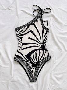 Soleia Women's Vacation Striped Halter Tie Front Bodysuit - Multicolor - View 3