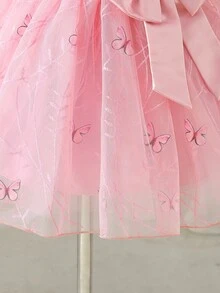 SHEIN Glamorique Kids 女婴蝴蝶结刺绣网纱连衣裙，粉色，适合生日派对、婚礼、节日、舞会等场合 - 藕粉色 - 查看 5