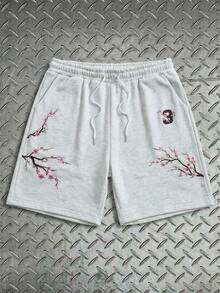 AXEPEAK 男士树枝印花抽绳腰带口袋休闲短裤 - 灰色 - 查看 1