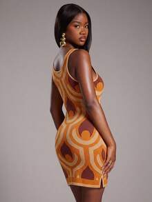 NYA SZN 修身连衣裙，印花图案，适合特殊场合、度假旅行、机场休闲、外出夜游等，风格简约复古，秋冬季通勤皆宜，是女性的理想之选。 - 彩色 - 查看 2