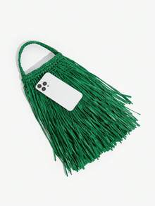 SHECARRY 女士手提包，时尚、简约、优雅、百搭，草编流苏款，适合海滩、度假、假日、夏季、海边等场合。 - 草綠色 - 查看 5