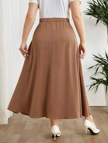 Modelyn Plus Size Women Solid Color Elastic Waist Faux Pearl Decor Casual Skirt - Pale Yellow - View 2