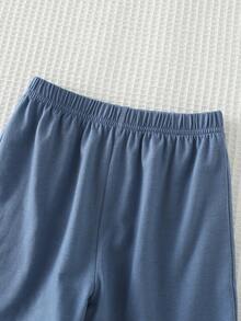 Cozy Pixies 2件套男童撞色针织标签圆领短袖上衣和松紧腰短裤 - 杏色 - 查看 7