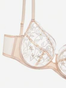 LUVLETTE 加大码全罩杯透气无衬里刺绣蕾丝金色米色网纱蕾丝文胸，显瘦文胸 - 杏色 - 查看 8