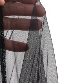 Top de tirantes casual de mujer con parche de malla y lazo a cuadros, para el verano - Negro - Ver 3