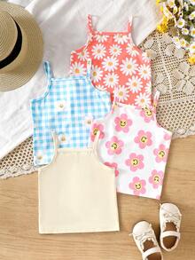 SHEIN Vintaside Kids Bộ 4 áo hai dây thoải mái thường ngày cho bé gái, thích hợp cho mùa xuân/hè. - Nhiều màu - Xem 2