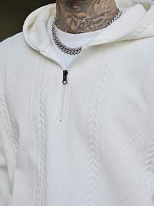 Devon Thys 男士纯色前拉链长袖休闲连帽夹克，适合秋季 - 白色 - 查看 3