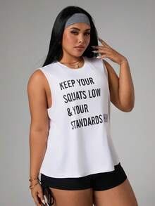 Rhythm Era Women's Sleeveless Loose Fit Letter Print Yoga Fitness Gym Workout Tank Top - White - View 5