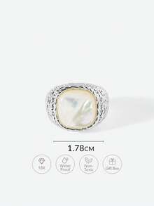 Opalesca 女士开口戒指，珍珠/水晶，18K镀金，适合夏季/海滩/舞会/派对/假日/度假、订婚/结婚/承诺等场合，送给妈妈/女士/女孩/母亲 - 銀色 - 查看 7