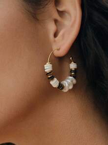 Opalesca 18K Gold Plated Tiger Eye & Faux Pearl C-Shaped Hoop Earrings,Outfits, Old Money,Beaded,Wedding/Bridal Accessories,Fairycore/Fairy,Pearl,For Mom/Women/Girl/Mother,Elegant,Premium,Classy,Crystalsbeaded,Wedding/Bridal Accessories,Fairycore/Fairy,Pearl,For Mom/Women/Girl/Mother,Elegant,Premium,Flower,Crystals,Gold,Easter,Travel/Beach/Vacation,Boho - Gold - View 7