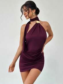 Firerie 女士优雅、精致、浪漫、端庄、简约通勤及日常穿着短裙，情人节约会之选 - 中紫紅色 - 查看 3