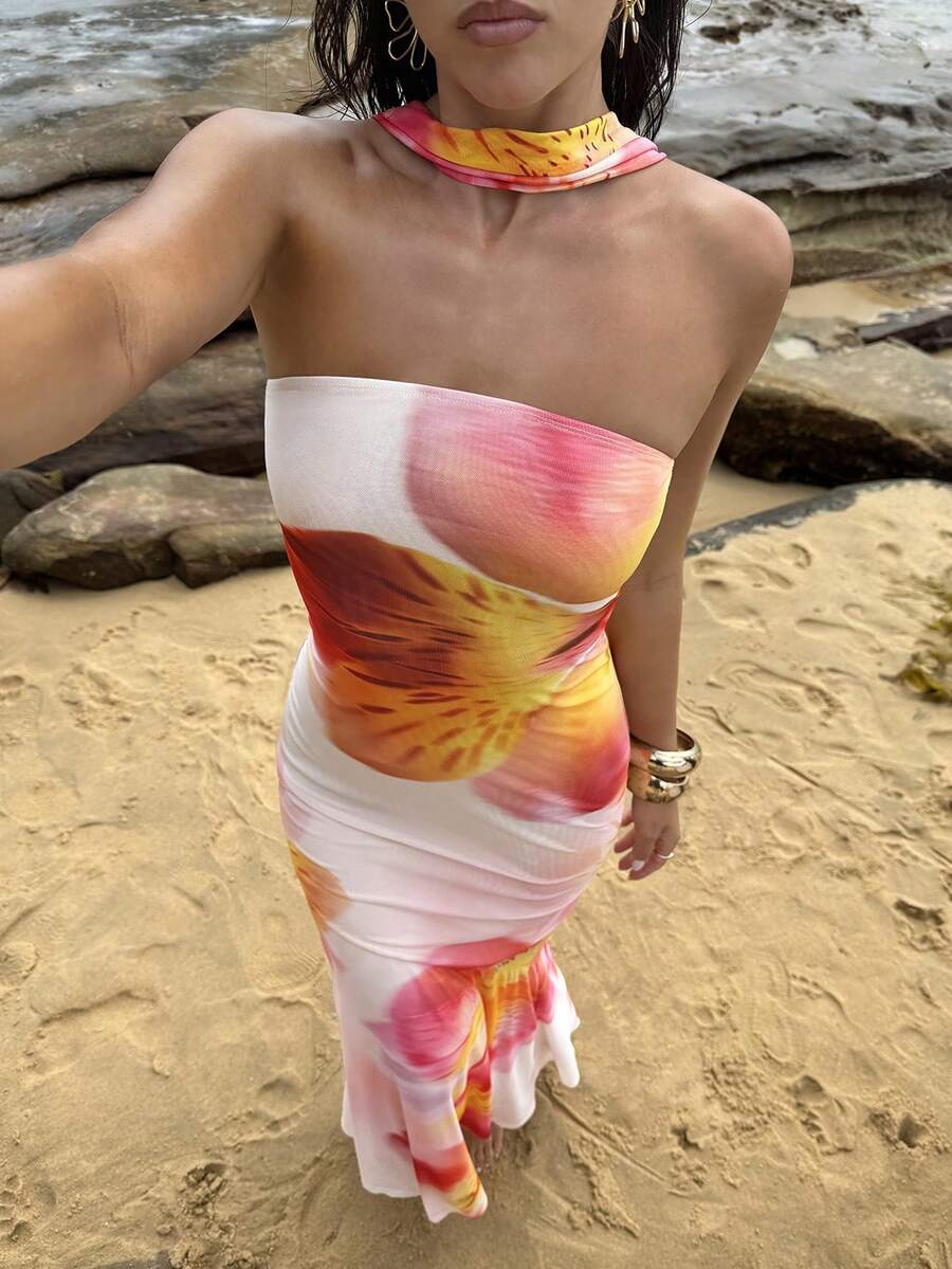 Opulessa 春夏度假针织印花修身连衣裙(女款) - 彩色 - 查看 1