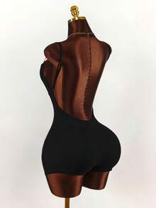 Amplova 女士性感纯色露背吊带连体裤 - 黑色 - 查看 7