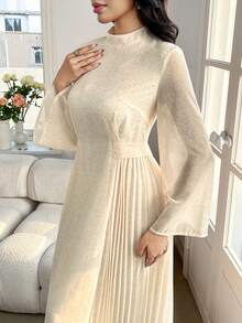 Veilorie Modest Casual Vacation Pleated Arabic Style Dress For Women Dress Modest - Apricot - View 2
