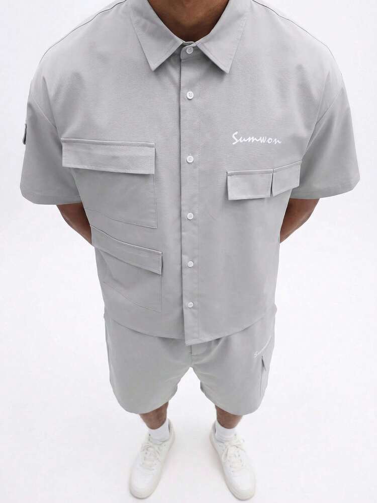 Conjunto de camisa abotonada y pantalones cortos cargo