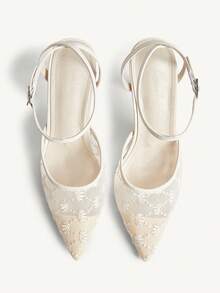 CUCCOO CHICEST Tacones altos de malla con punta puntiaguda y correa trasera, adecuados para el uso en la oficina en otoño/invierno - Beis - Ver 2