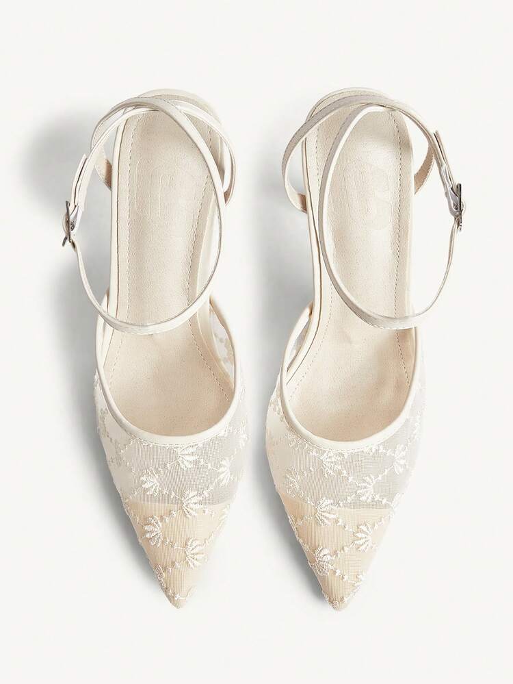 CUCCOO CHICEST Women's Fashion Pointed Toe Mesh Slingback High Heel Pumps, Suitable For Office Wear In Autumn/Winter Wedding Shoes Summer Shoes Bride Shoes