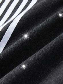 ROMWE MEN Men's Summer Casual Rhinestone Patchwork Striped Slant Pocket Denim Jeans - Black - View 4