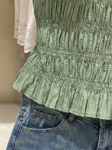 SHEIN Frenchy 大码纯色极简无袖背心 - 綠色 - 查看 6