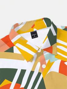 Manfinity RSRT 男士复古几何撞色短袖衬衫，男士度假风衬衫，撞色几何衬衫，百搭沙滩休闲上衣，夏季度假风衬衫 - 彩色 - 查看 5