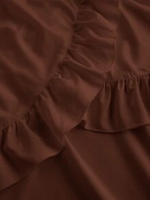 SHEIN MOD Chân váy nữ màu trắng xếp tầng, chân váy chữ A nhiều lớp màu đen kiểu retro. - màu nâu - Xem 3