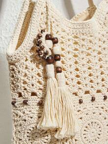 SHECARRY 时尚编织手提包，米色镂空设计 - 米色 - 查看 5